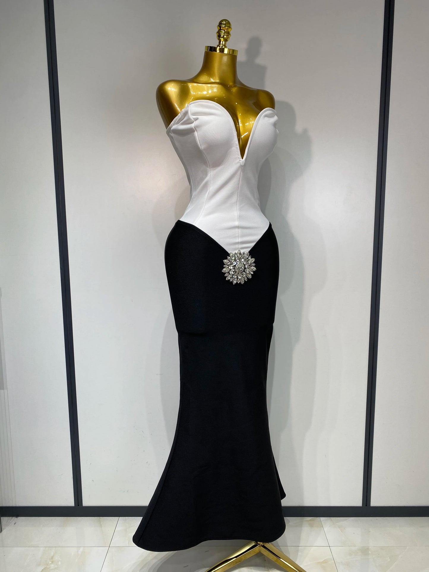Sexy Bandage Strapless Diamond Flower Maxi Long Birthday Party Prom Dress Gowns