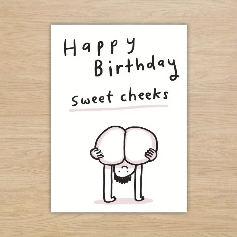 1pc Happy Birthday Card, Funny Cartoon Humorous Sweet Cheek Friendship Lover Wishes