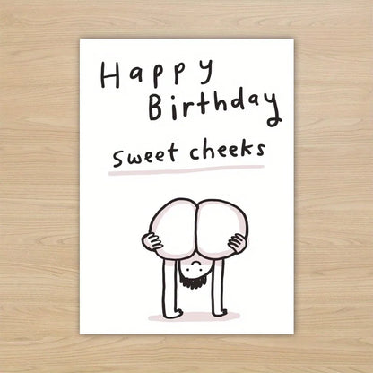 1pc Happy Birthday Card, Funny Cartoon Humorous Sweet Cheek Friendship Lover Wishes