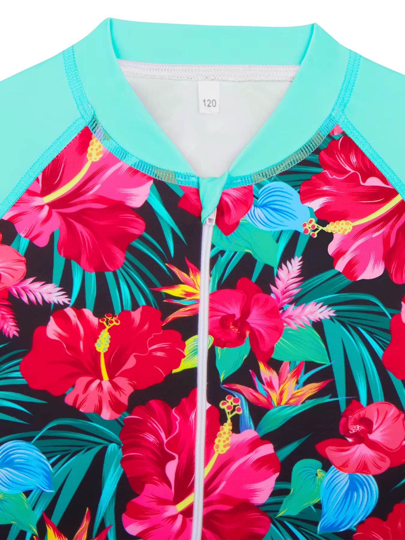 Girls Kids One Piece Long Sleeve Floral Print Bikini Cut Bottom Swimwear Beach Swim