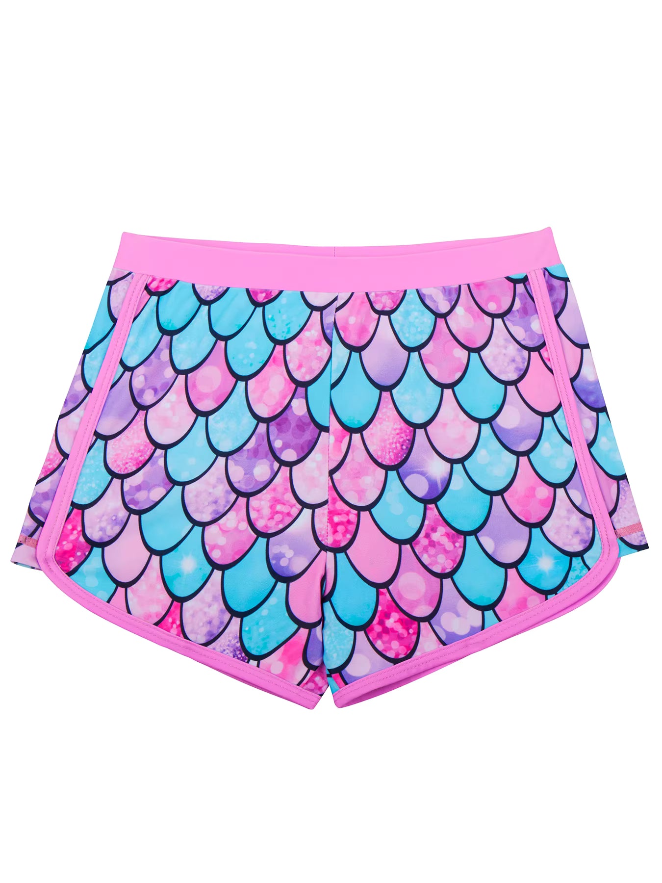 2pcs Kids Girls Long-Sleeved Scale Print Tops Boyleg Swim Shorts Swimwear Suit