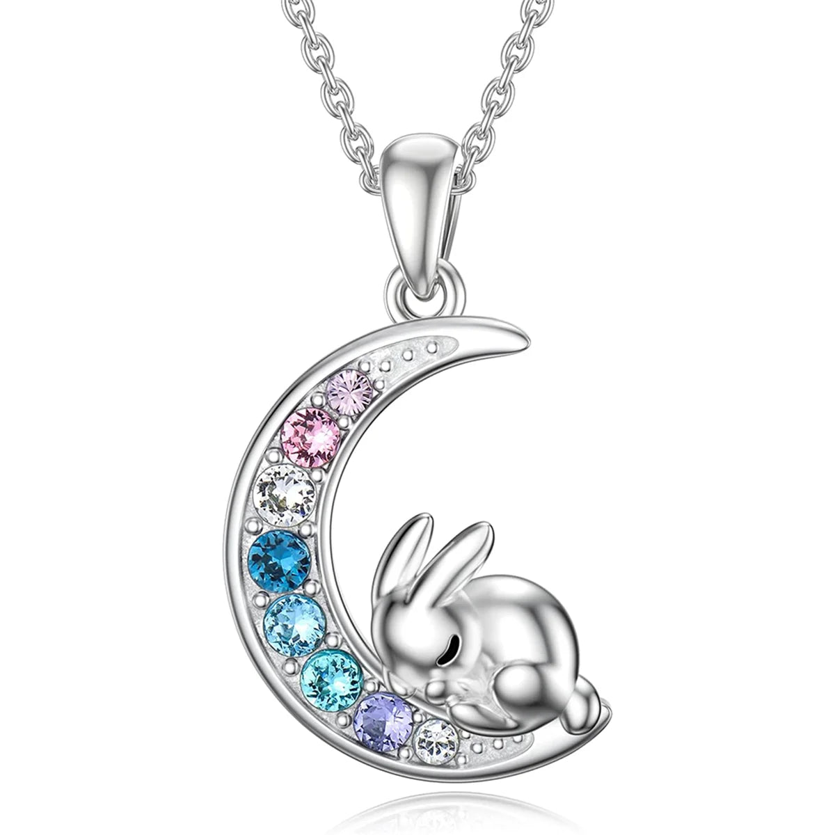 Creative Cute Pet Rabbit Colorful Crescent Bunny Pendant Necklace