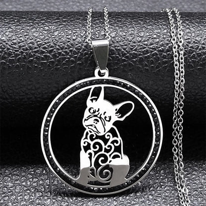 Pug Dog Stainless Steel Crystal Necklace Pendant Gold Color Chain Necklace