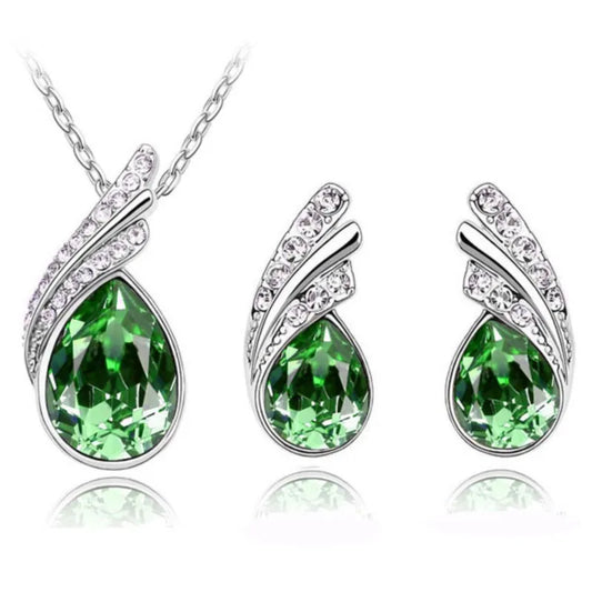 Women Fashion Leaf water Feather Wings Crystal Pendant Lover Romantic Sets