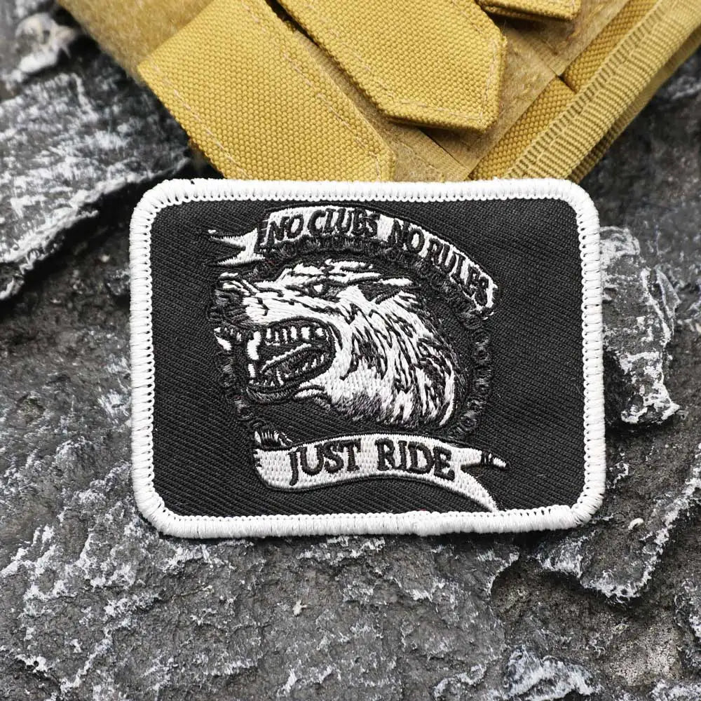 NO CLUB NO RULES JUST RIDE Wolf Head Embroidered Patch Iron on / Sew Applique Patches