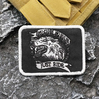 NO CLUB NO RULES JUST RIDE Wolf Head Embroidered Patch Iron on / Sew Applique Patches