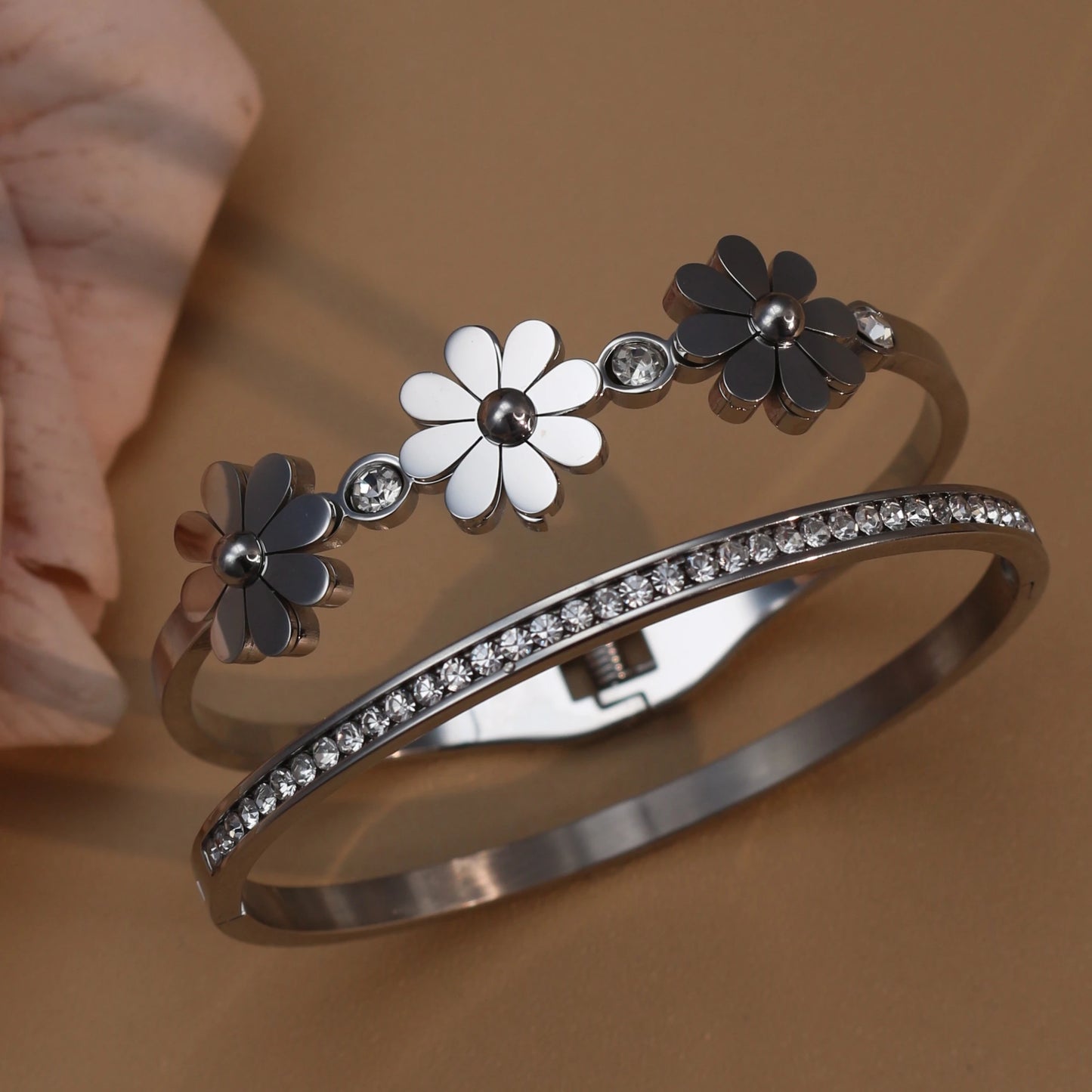 Delicate Crystal Shape Stainless Steel Gold Color Women's Bracelet Bangles
