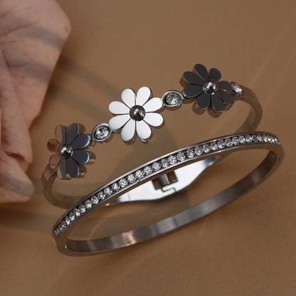 Delicate Crystal Shape Stainless Steel Gold Color Women's Bracelet Bangles