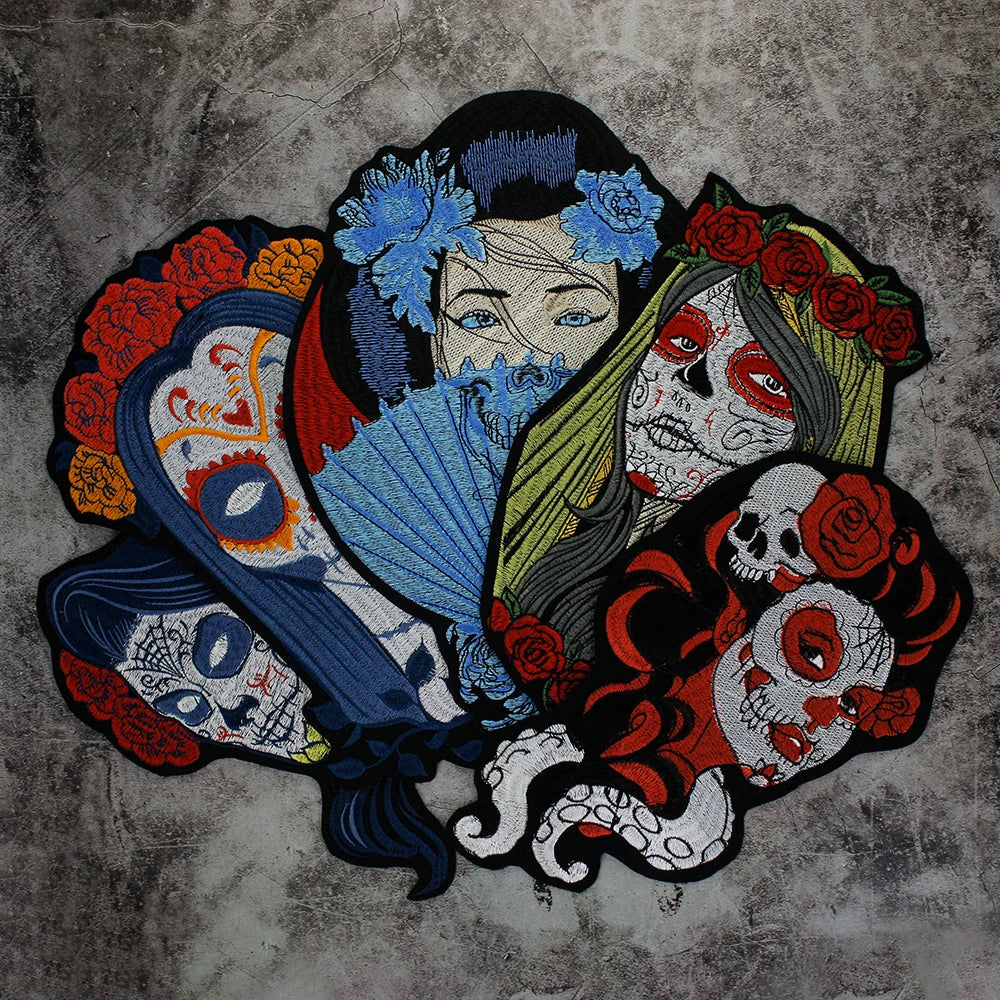 Punk Skull Embroidery Ghost Bride Stripe Badge Patch Iron on Patches Clothes DIY