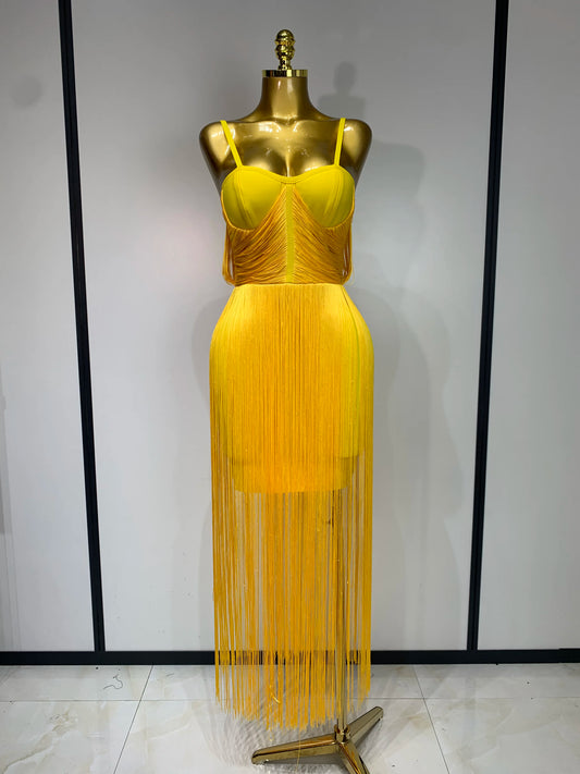 Sexy Sleeveless Tassels Bandage Celebrity Evening Party Birthday Cocktail Dress