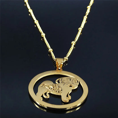Pug Dog Stainless Steel Crystal Necklace Pendant Gold Color Chain Necklace