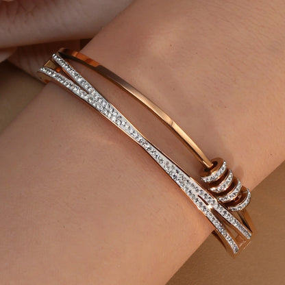 Delicate Crystal Cutout Knot Stainless Steel Gold Color Women's Charm Bracelet