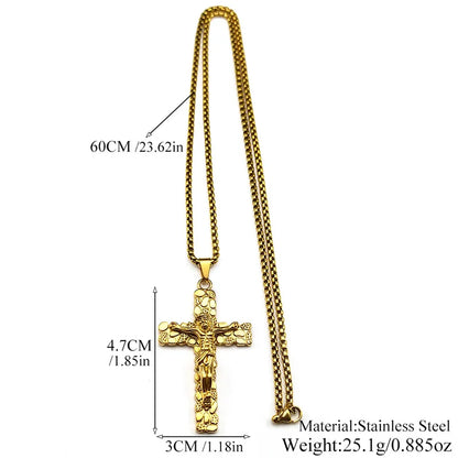 Men Women Gold Color Chain Amulet Stainless Steel Christian Jesus Crucifix Cross Pendants Necklace