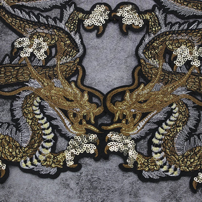 Embroidery Sequin Golden Dragon Patch Appliques Iron on Patches Badge Clothes Sewing