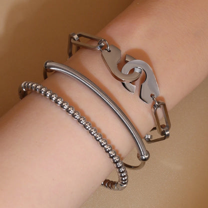 Women 18K Gold-Plated Stainless Steel Bead Open Bracelet Clasp Design Bangles Jewelry