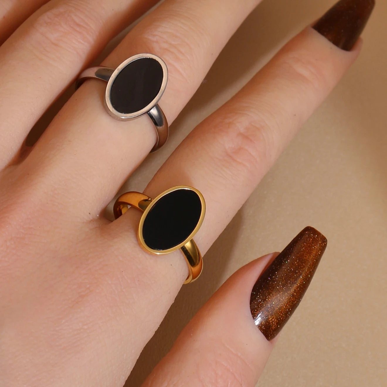 Luxury 2-In-1 Wedding Gold Black Acrylic Stainless Steel Ring Bangles Set