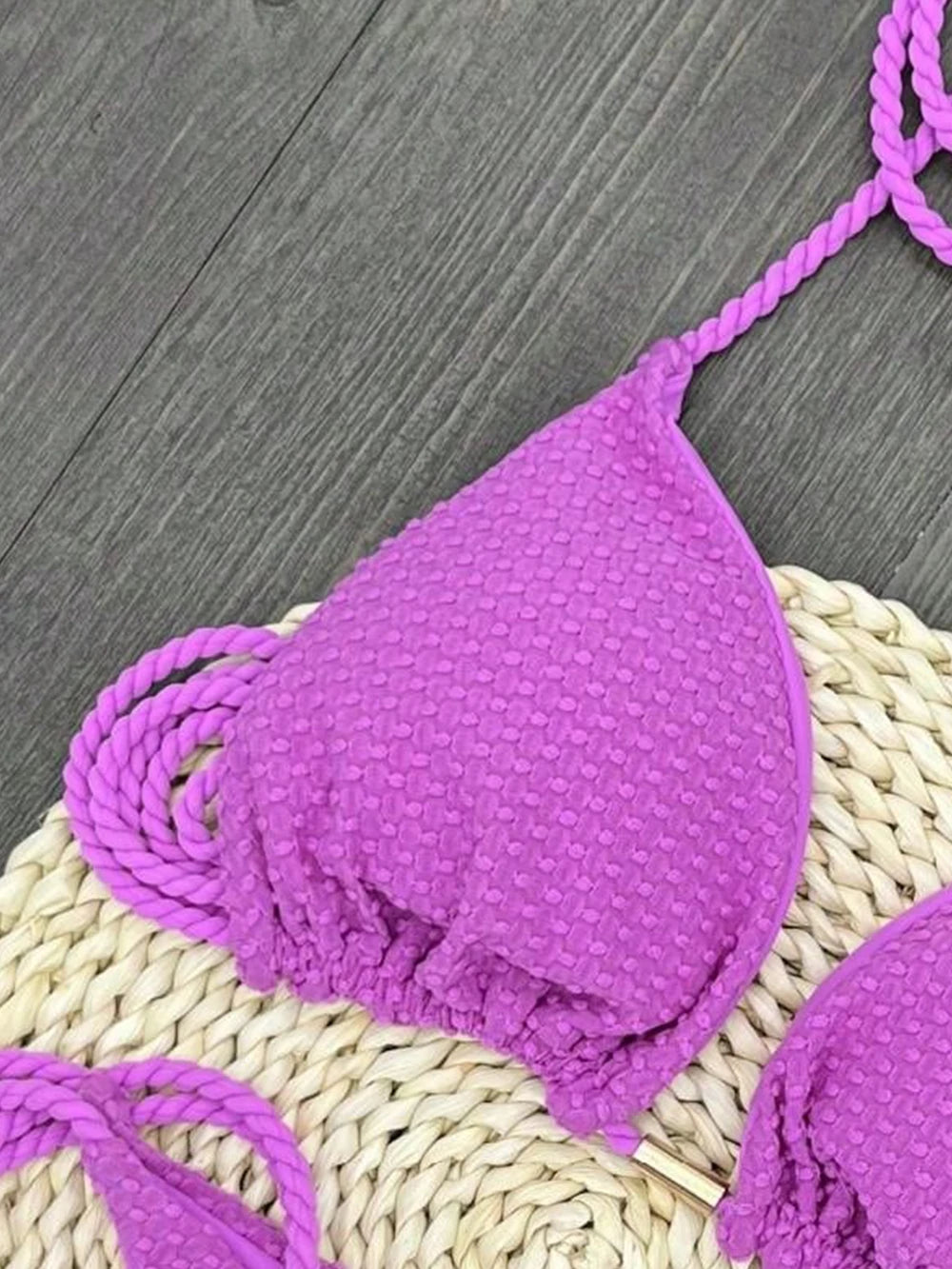 Women's Swimsuit Triangle Woven Tope Hanging Neck Two Pieces Bikini Swimwear Suit