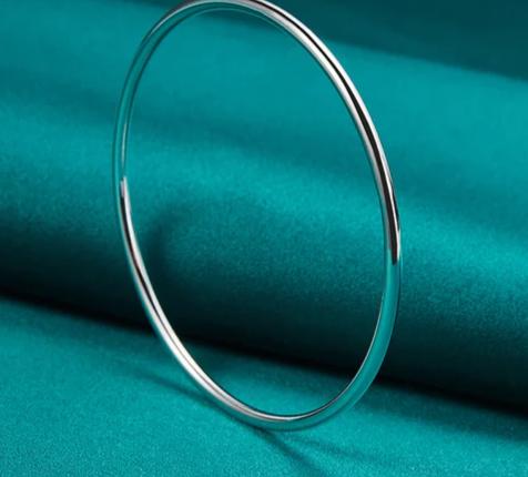 925 Sterling Silver 3mm Solid Smooth Bangle Woman Man Wedding Engagement Bracelet