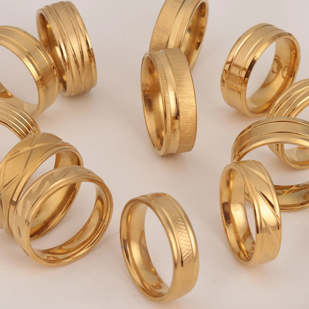 24pcs/lot Fashion Stainless Steel Stripe Gold Color Men Mix Stylish Rings