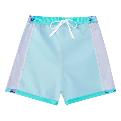 2pcs Kids Girls Mermaid Scale Print Short Sleeve Rash Guard Tops Boyleg Shorts Swimwear Suit