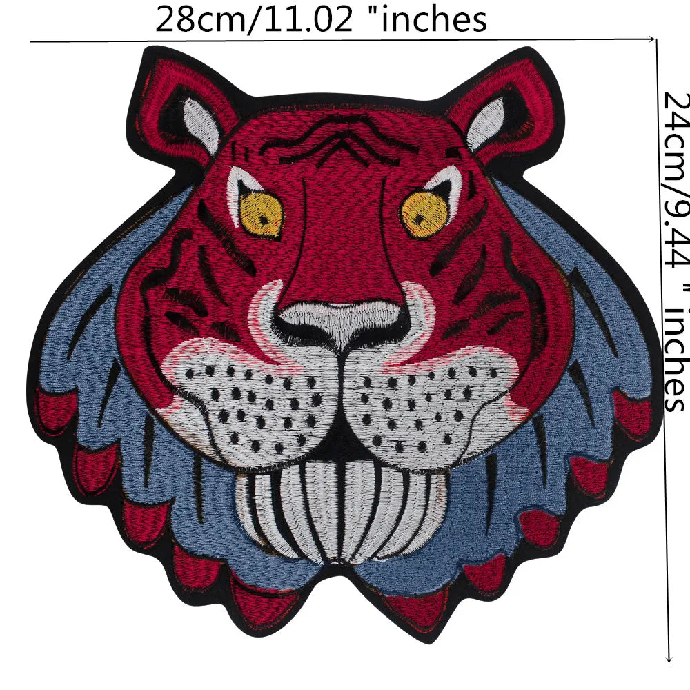 Large Animal Tiger Head Embroidery Patch Appliques Iron on Patches Badge Clothes Sewing