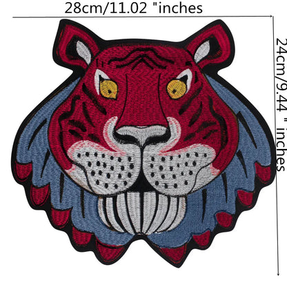 Large Animal Tiger Head Embroidery Patch Appliques Iron on Patches Badge Clothes Sewing