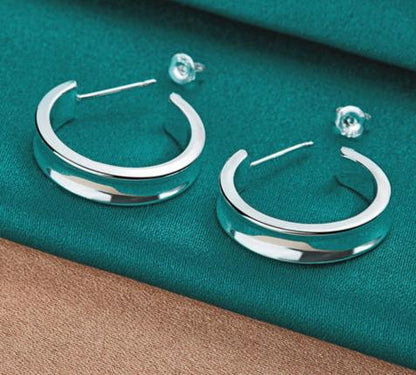 925 Sterling Silver 23mm Smooth Woman Gift Christmas Party Wedding Hoop Earrings
