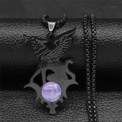 Men Stainless Steel Gothic Black Witchcraft Dragon Satan Viking Wolf Owl Wizard Necklace