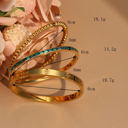 Women 18k Gold Plated Stainless Steel Green Zircon Bangles Bracelet Set Gift.