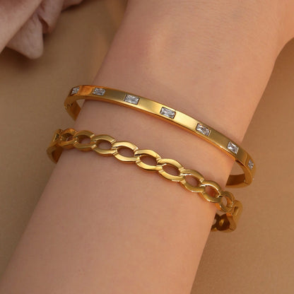 18K Gold Plated Stainless Steel Zircon Chain Hollow Women's Bracelet