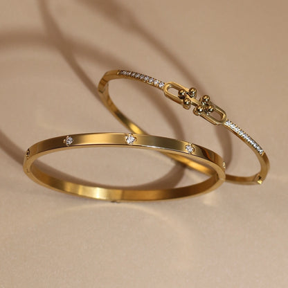 Geometric Crystal Design 18K Gold Plated Stainless Steel Bangle Bracelet Women's Jewelry Gift