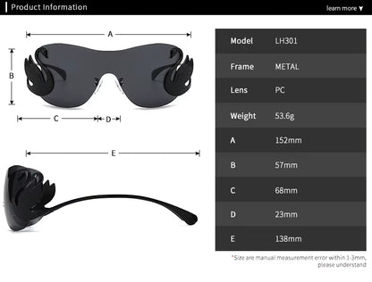 Y2k Women Fashion Swan Inlay Gradient Lens Shades Oversized Rimless Sunglasses Glasses