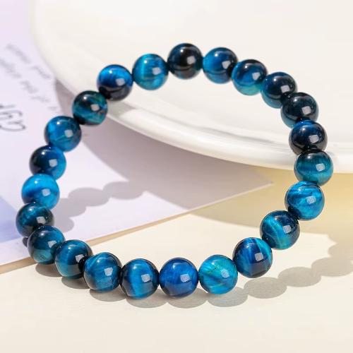 Natural Stone Blue Tiger Eye Beaded Women Men Healing Bangles Bracelets