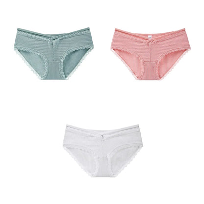 3Pcs Cotton Briefs Underwear Women Solid Soft Underpants Low-Rise Panties