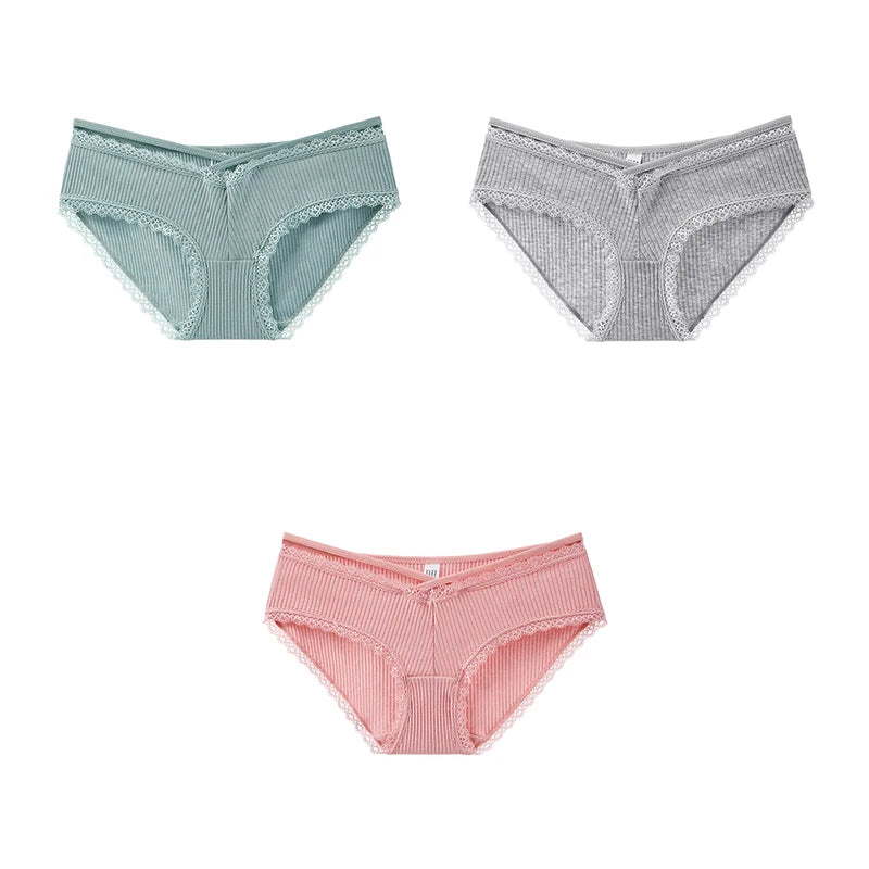 3Pcs Cotton Briefs Underwear Women Solid Soft Underpants Low-Rise Panties