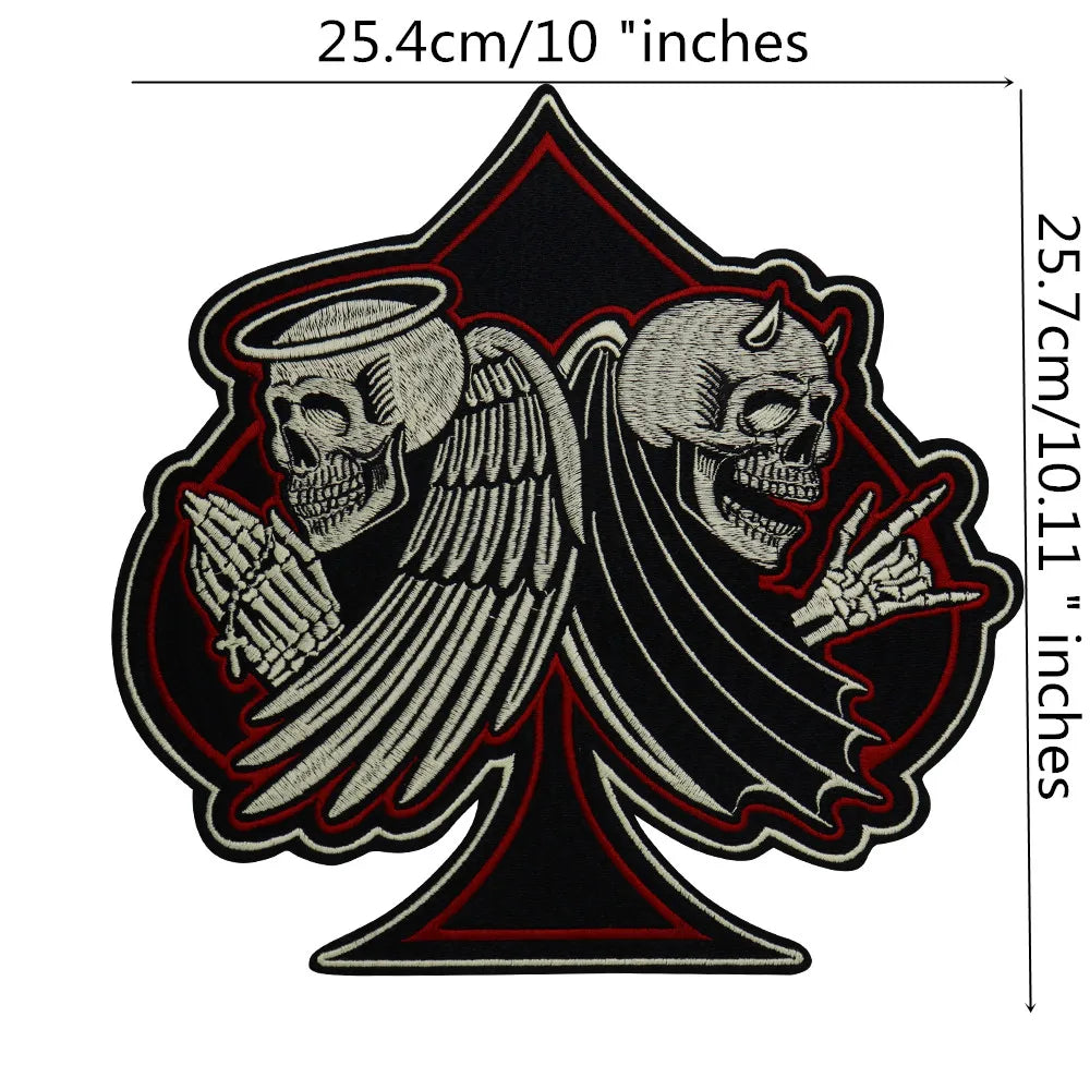 Large-Size Winged Skull Angel Biker Motorcycle Embroidered Patch Appliques Iron on Patches Badge Clothes Sewing