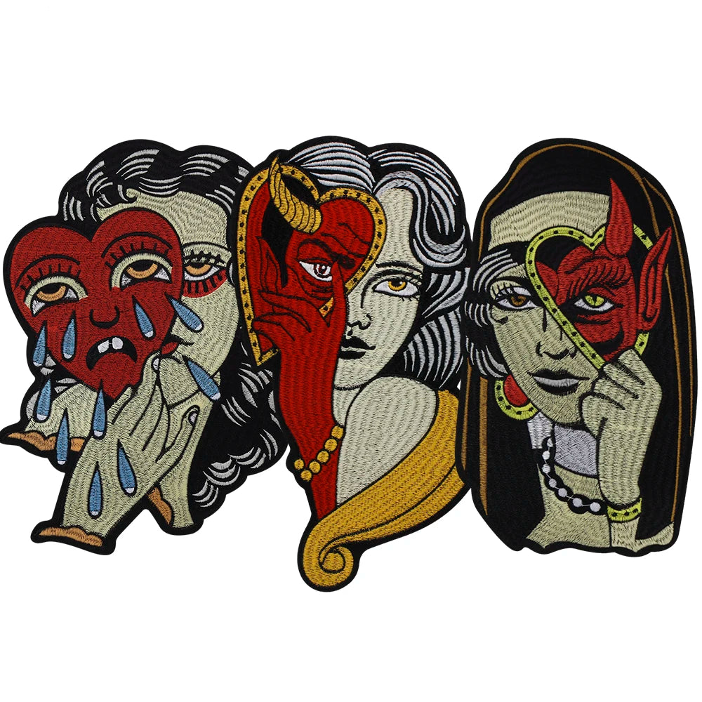 Embroidered Beauty Sexy Red Rose Love face Girl Patch Iron On Embroidered Patches for Clothes