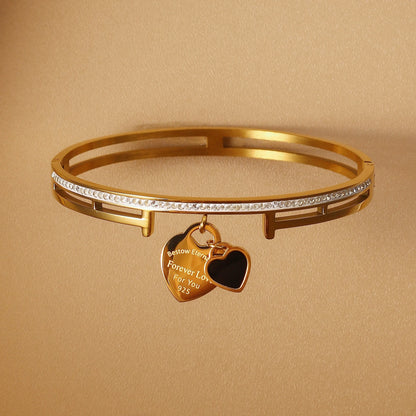 Women Fashion Double Peach Heart Love Stainless Steel Gold Color Bracelet Bangle Gifts