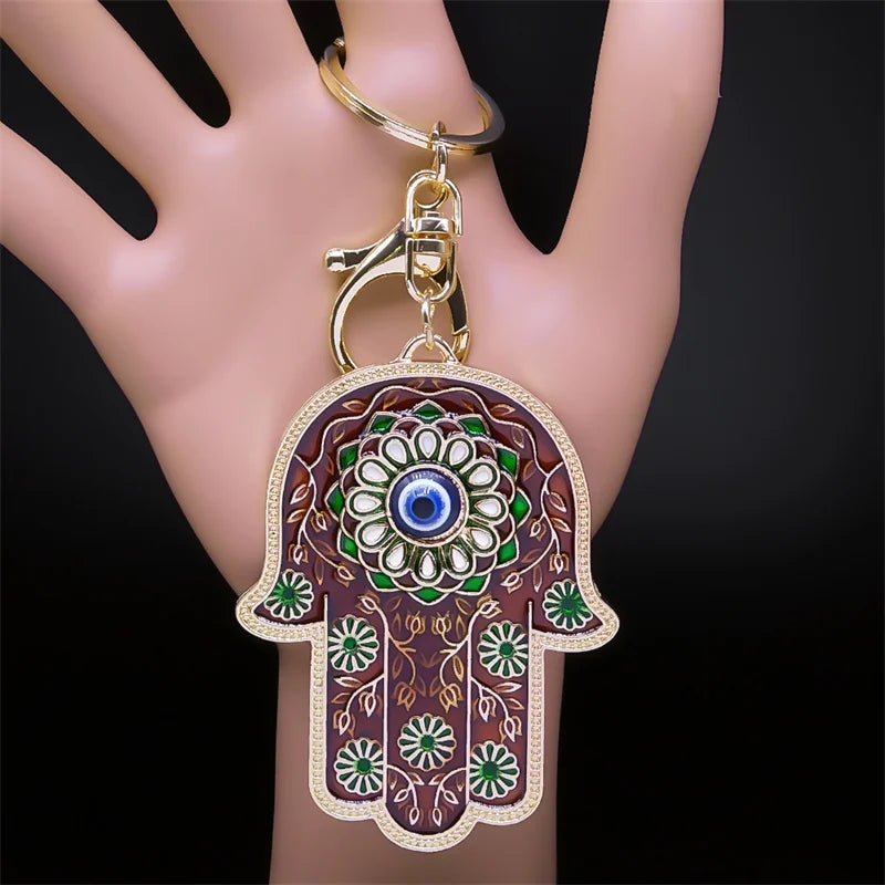 Hand Lucky Eye Hamsa Fatima Hands Flower Islam Turkey Blue Eyes Keychain Keyring Pendant