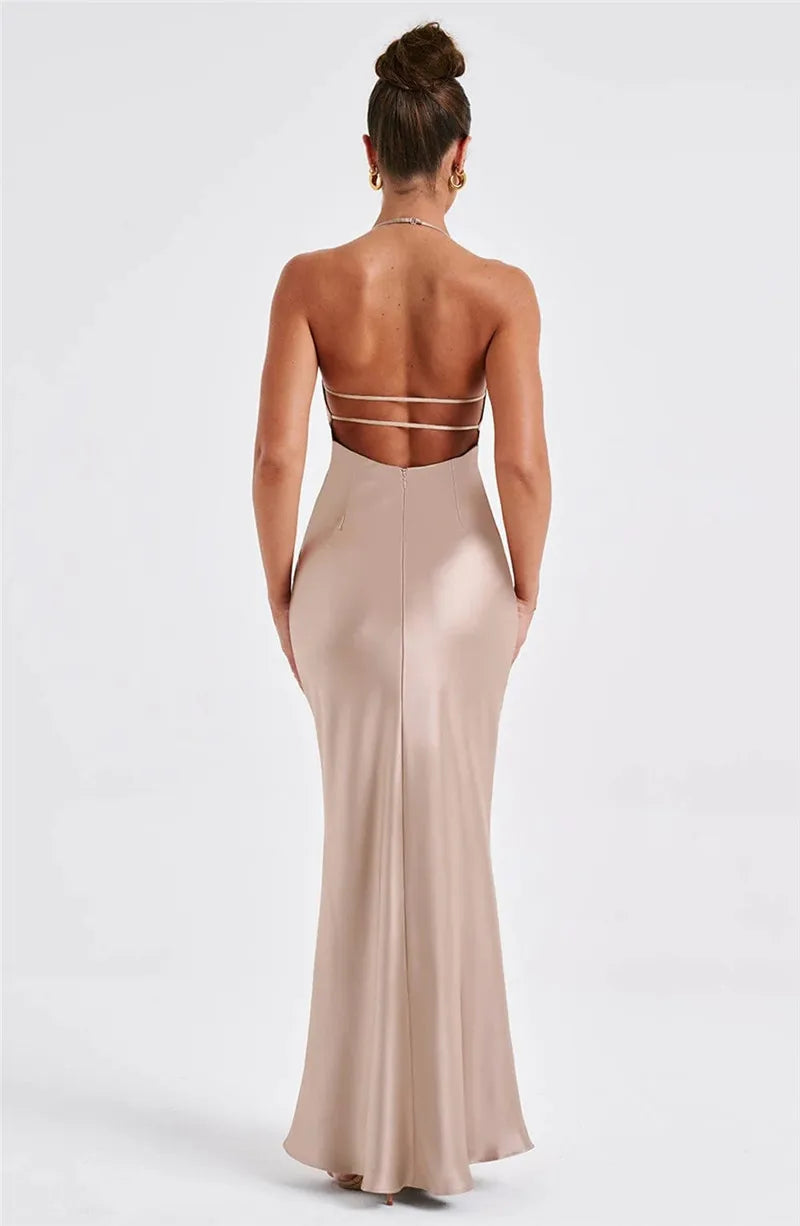 Elegant Backless Sexy Maxi Spaghetti Strap Sleeveless Bodycon Club Party Long Dress