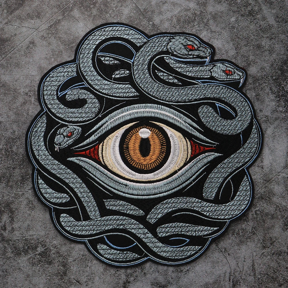 Large Embroidered Animal Multi Headed Snake Eyes Patch Iron on Clothes Patches DIY Biker Badge
