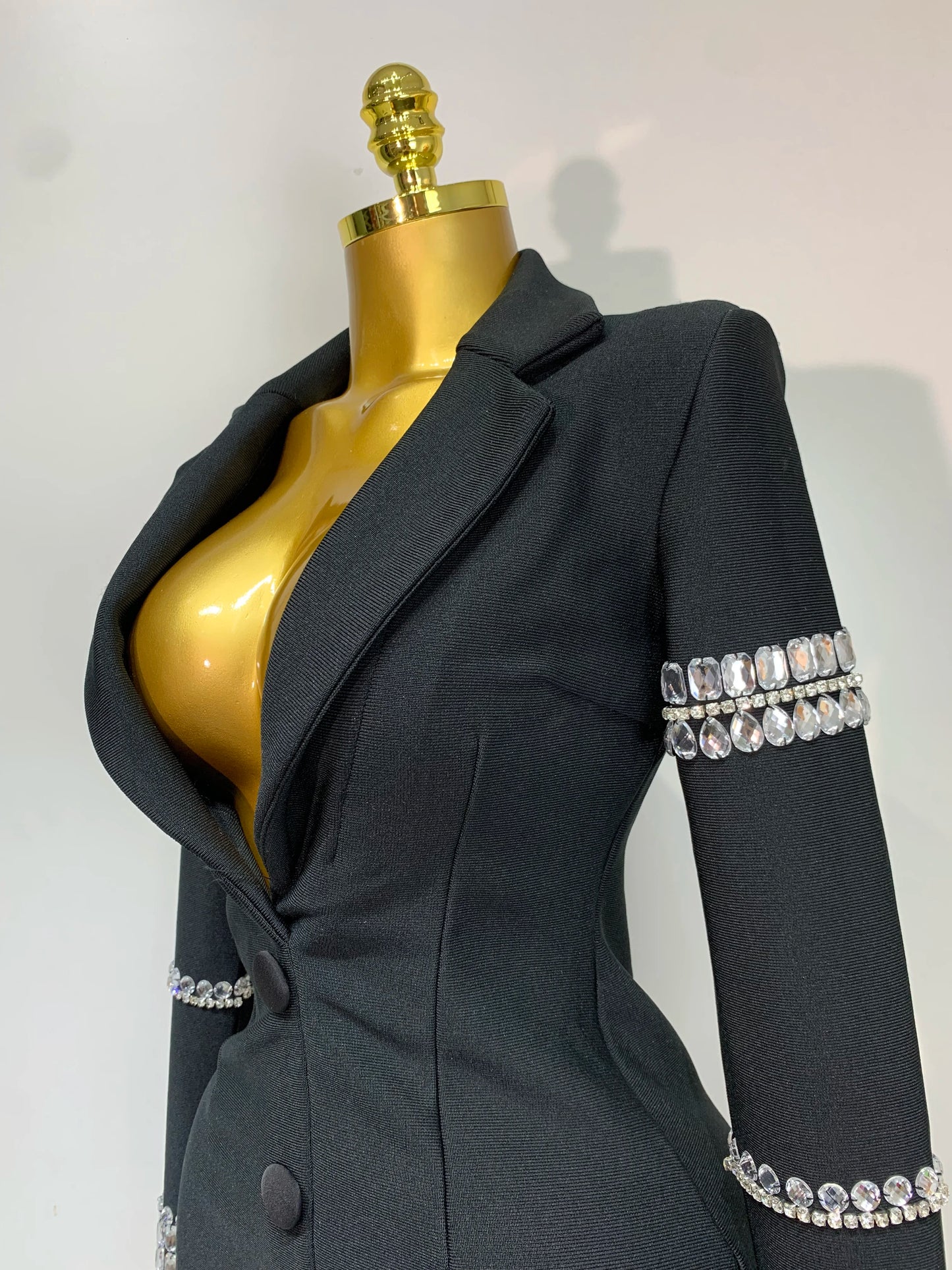 Sexy Long Sleeve V Neck Beading Rhinestone Mini Bandage Celebrity Evening Party Birthday Dress