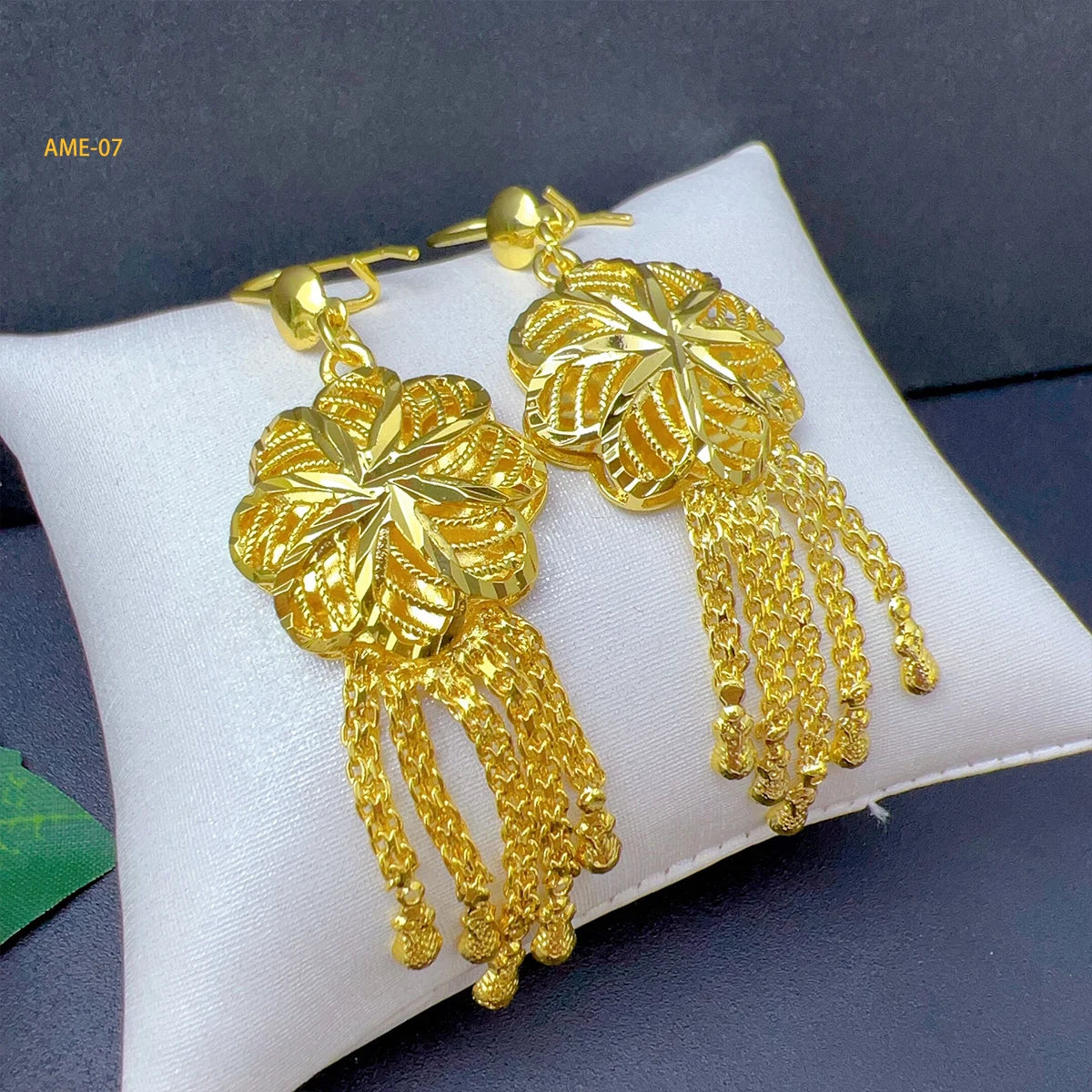 Dubai Ethiopia Tassel Gold Color African Women Bridal Wedding Drop Earrings
