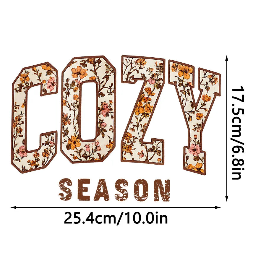 Cozy Season Fall Floral DIY Iron-On Heat Transfer Sticker Decal T-shirts Sweatshirts Bag Clothes Decor