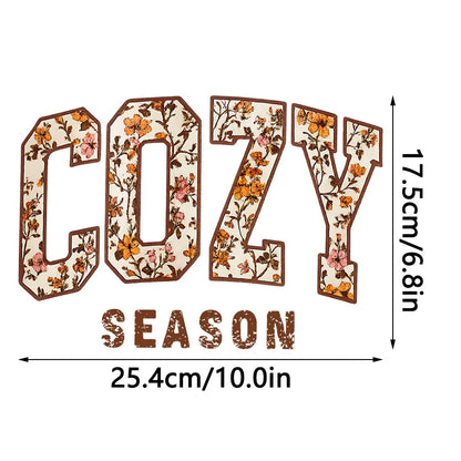 Cozy Season Fall Floral DIY Iron-On Heat Transfer Sticker Decal T-shirts Sweatshirts Bag Clothes Decor