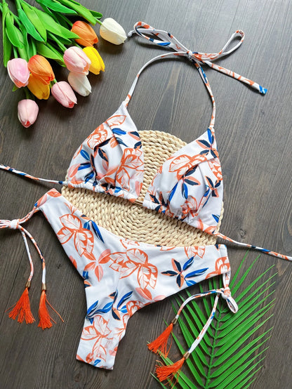 Sexy Print Bandage Women's Swimsuit Two-piece Triangle Swimwear Bathing Brazilian Bikini Set