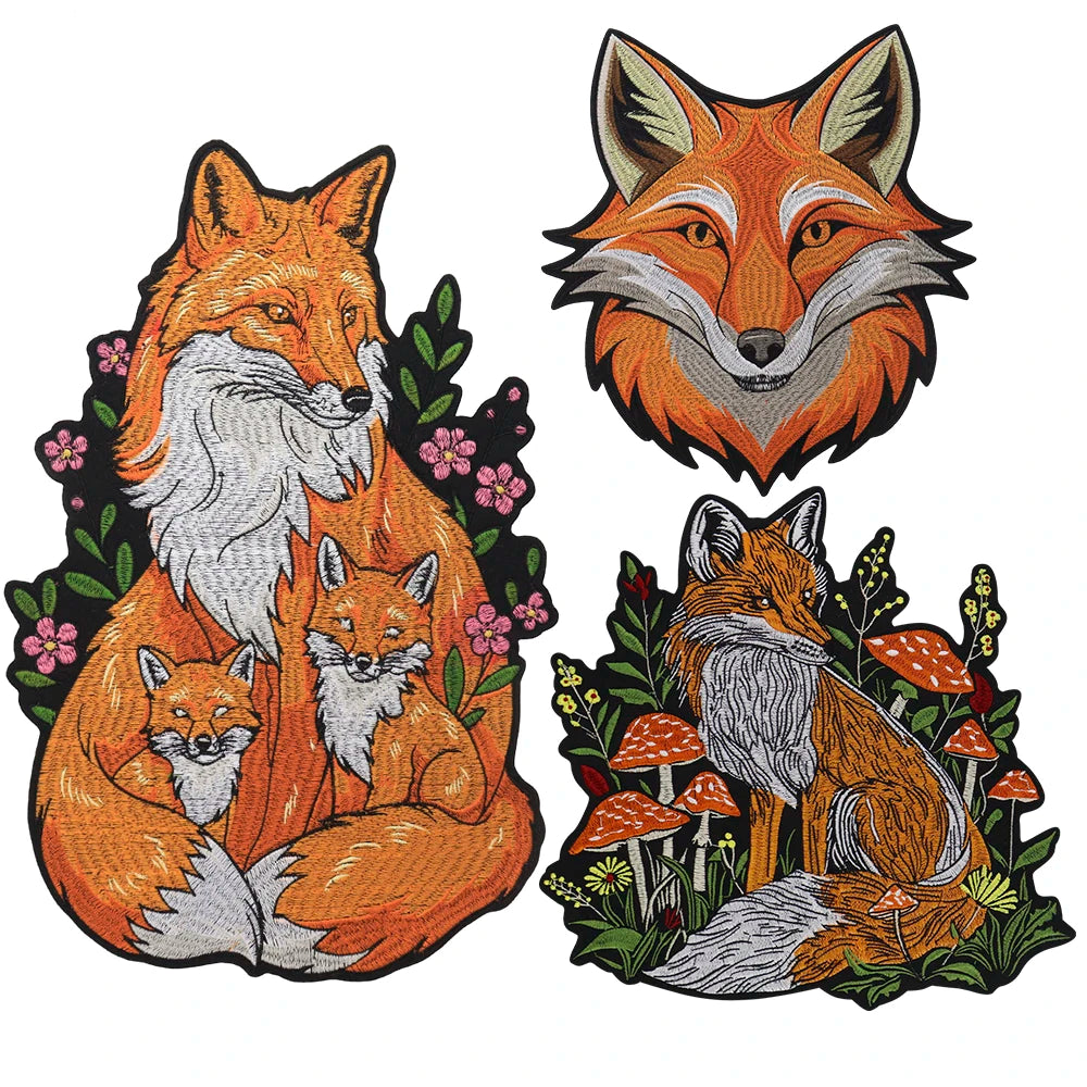 Mushroom Orange Foxes Motorcycle Embroidered Animal Patch Appliques Iron on Patches Badge Clothes Sewing