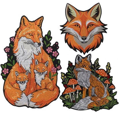 Mushroom Orange Foxes Motorcycle Embroidered Animal Patch Appliques Iron on Patches Badge Clothes Sewing