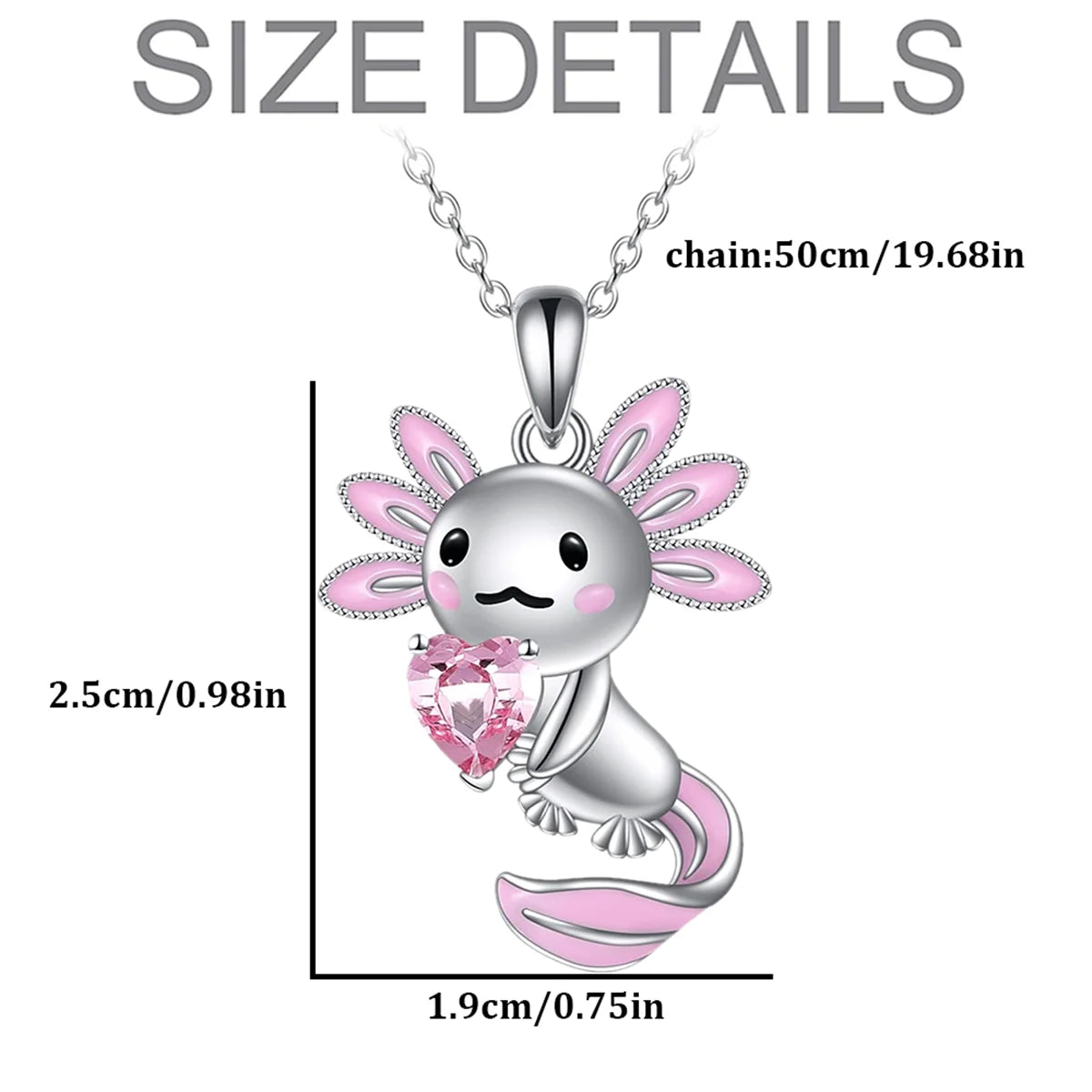 Women Elegant Creative Cute Pink-ear Axolotl Heart Crystal Pendant Necklace