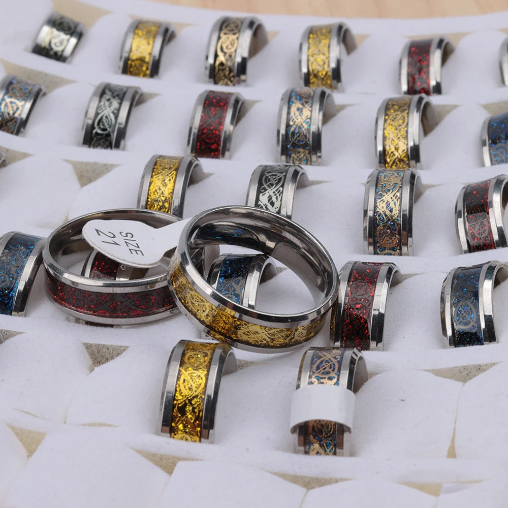 24Pcs/Lot Retro Dragon Waterproof Stainless Steel Rings